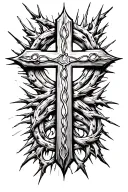 christian cross with a thorn of crowns over the top beam tattoo design idea