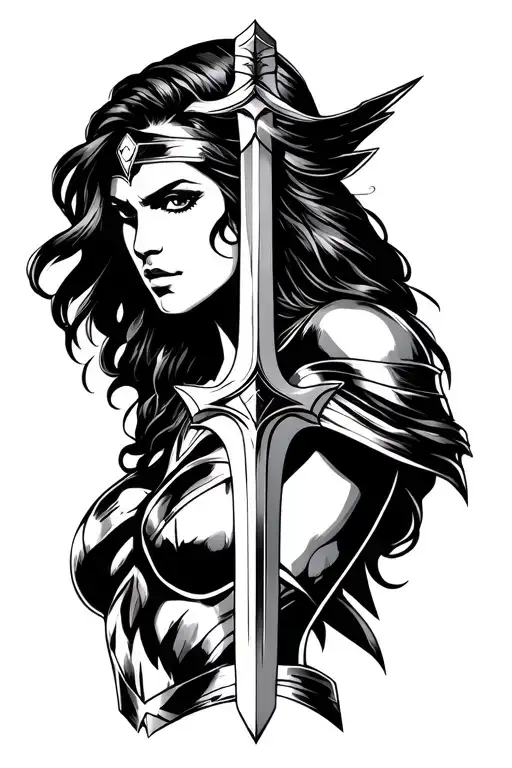 wonder women symbol, with sword piercing tattoo design idea