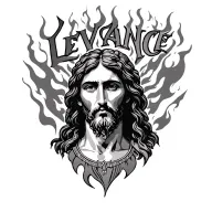 "LeVance " flames surrounding Jesus stripped tattoo design idea