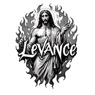 "LeVance " flames surrounding Jesus stripped tattoo design idea