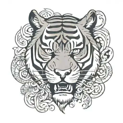 Meaningful tiger face inside polynesian band tattoo design idea