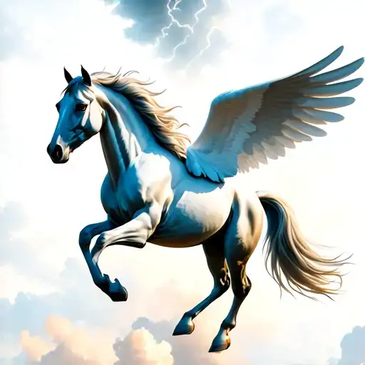 pegasus horse flying with open wings in the sky storm  tattoo design idea