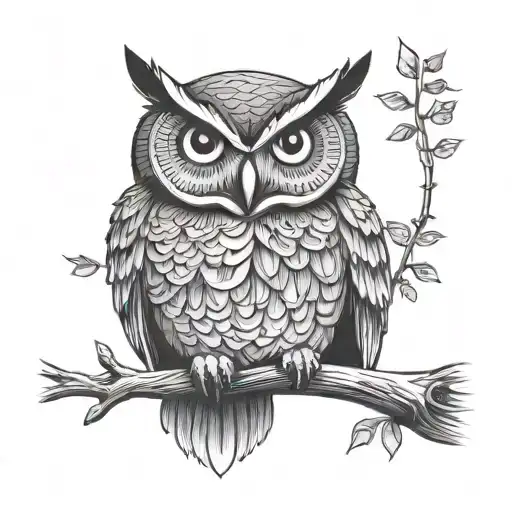 owl perched on a branch tattoo design idea
