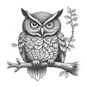 owl perched on a branch tattoo design idea