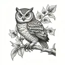 owl perched on a branch tattoo design idea