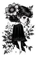 A graceful cute little tattoo with flowers for a girl on the leg and less black tattoo design idea