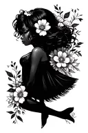 A graceful cute little tattoo with flowers for a girl on the leg and less black tattoo design idea