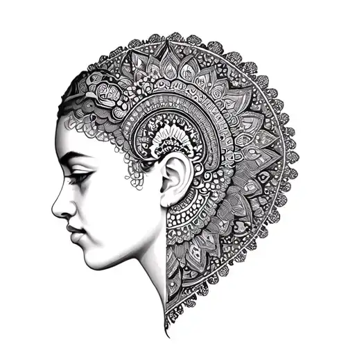 alternating light and dark Mandela for side of head tattoo design idea