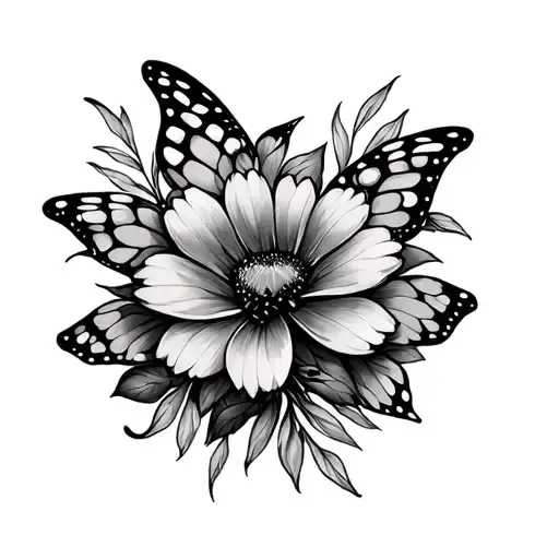 polyamorie butterfly flower surrounded tattoo design idea