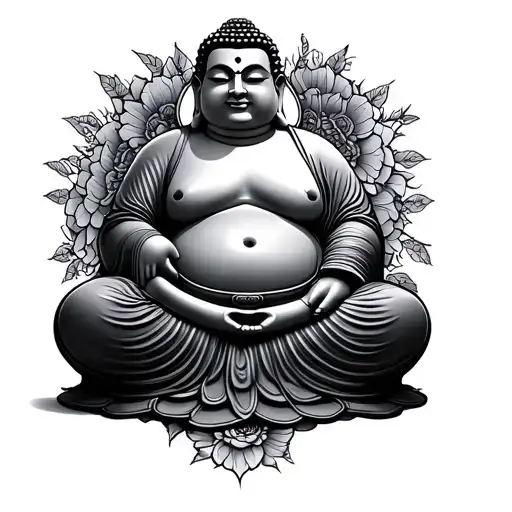 fat Buddha sitting cross legged tattoo design idea