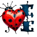 Initials j, e, a in a jigsaw autism heart add ladybird  tattoo design idea