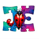 Initials j, e, a in a jigsaw autism heart add ladybird  tattoo design idea