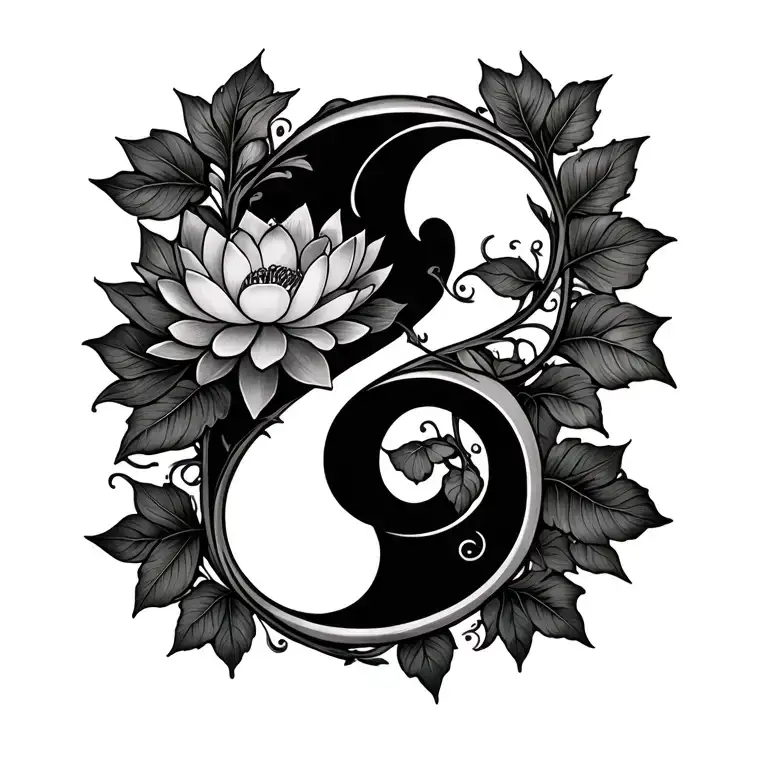 semicolon with lotus flower vines and leaves, the top of the semicolon being the blooming lotus tattoo design idea