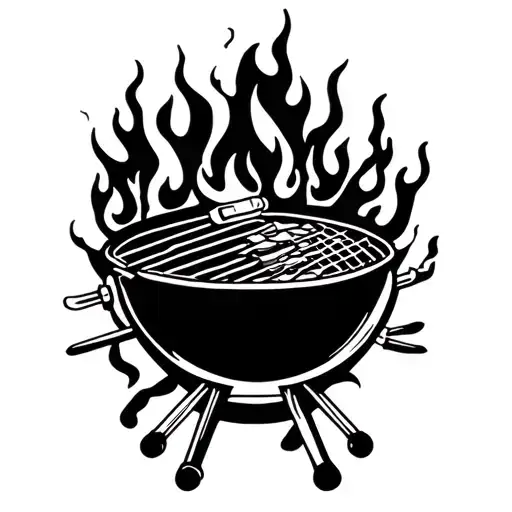 bbq grill onfire tattoo design idea