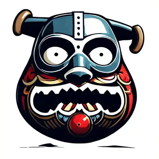 Daruma doll wearing an MF DOOM mask tattoo design idea