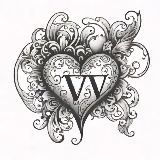 heart initials A and V incorporated representing tattoo design idea