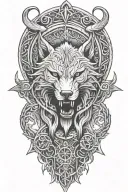 fenrir whit runes and snake, tree of life intertwined, viking axes tattoo design idea