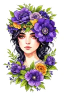 violet flower crown tattoo design idea