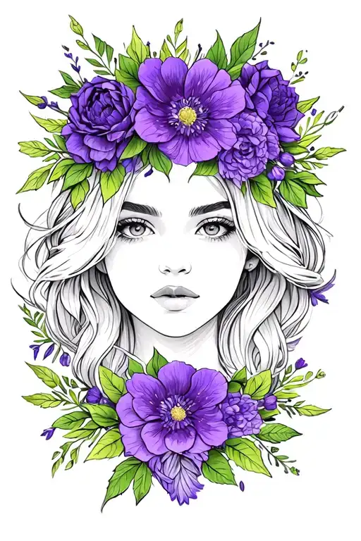 violet flower crown tattoo design idea