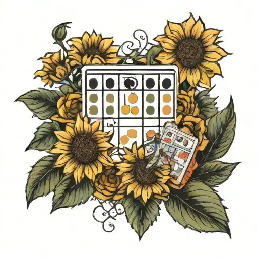 bingo card and sunflowers intertwined tattoo design idea