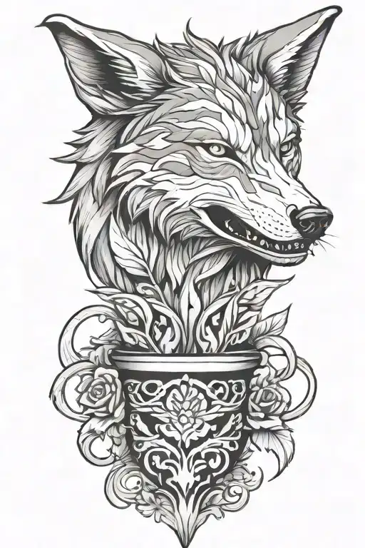 wolf head pot tattoo design idea