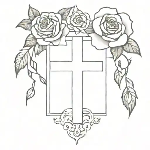 cross with flowers blooming roses tattoo design idea
