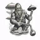Create a forearm sleeve tattoo containing Sasquatch carrying a plunger, an octopus and the Seattle space needle with the tattoo design idea