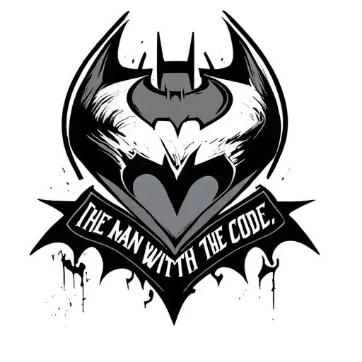 batman logo with Athene and "the man with the code " in the logo tattoo design idea
