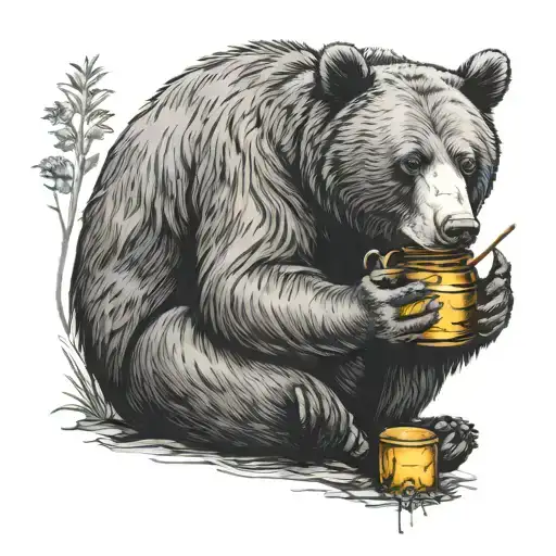 bear sitting holding honey pot tattoo design idea