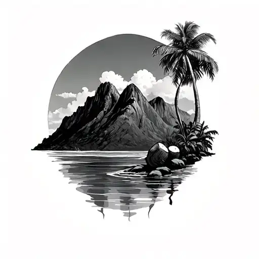 Coconut Tree and mountain  tattoo design idea