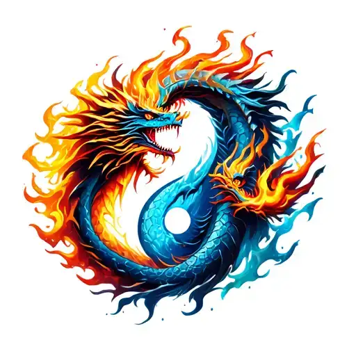 ying yang dragon fire and ice tattoo design idea