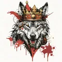 A wolf with a sword in its mouth and a crown on its head tattoo design idea