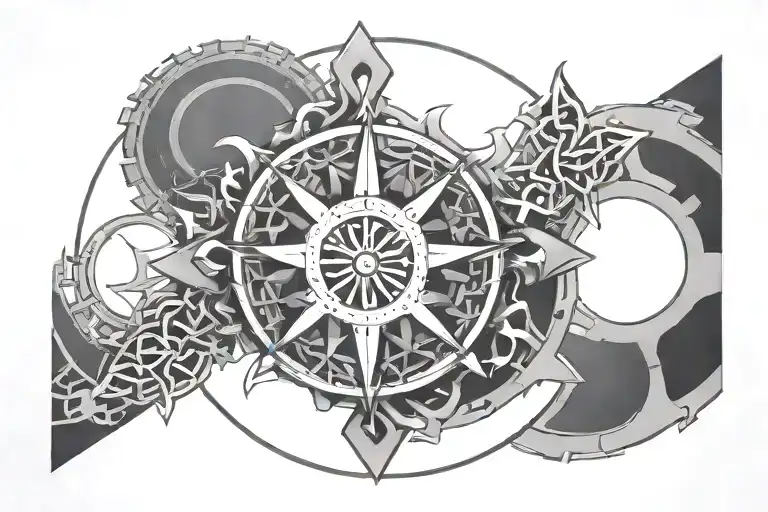 adrenaline molecule with vegvisir symbol inside the benzene ring tattoo design idea