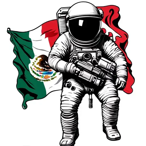astronaut with mexico flag tattoo design idea