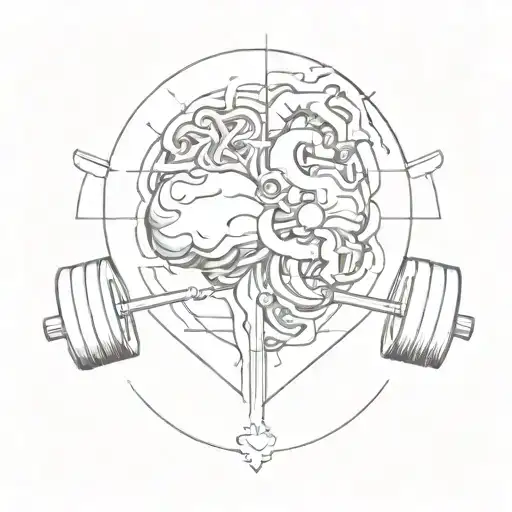 half brain half heart lifting weights tattoo design idea