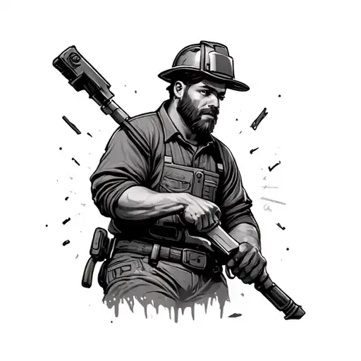 miner cutting slate tattoo design idea