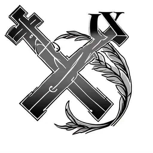 Cross and crucifix Ichthys Alpha and Omega Staurogram Chi Rho IH monogram IX tattoo design idea
