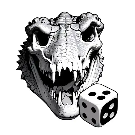 alligator skull, pair of dice symbolizing the gamble tattoo design idea