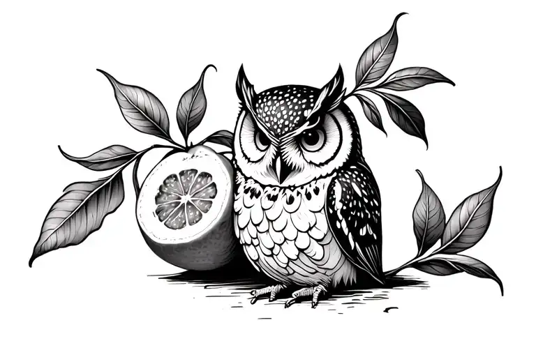orange fruit with owl  tattoo design idea