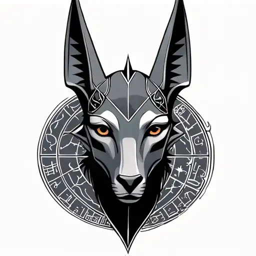 Anubis Libra over which is the zodiac of fish points of the stars tattoo design idea