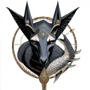 Anubis Libra over which is the zodiac of fish points of the stars tattoo design idea
