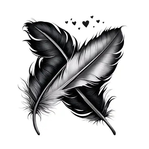 feather infinity sign with tiny hearts tattoo design idea