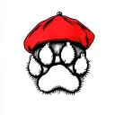 "Pixie" dog paw on red beret draw tattoo design idea