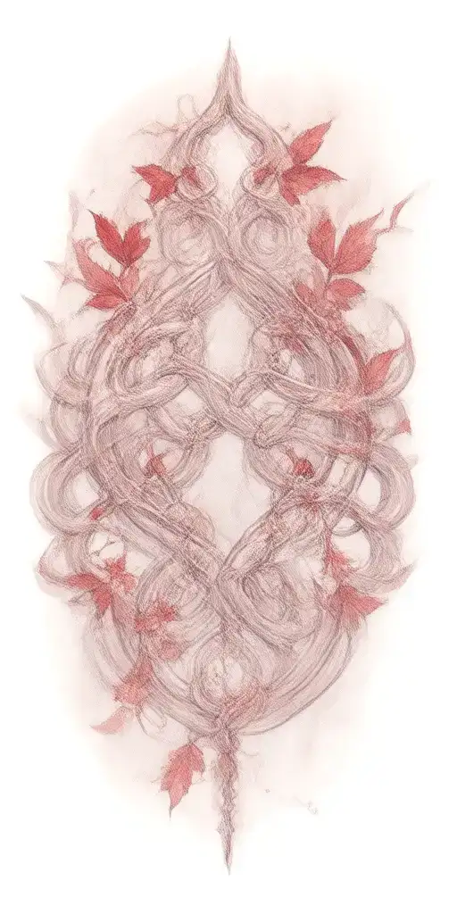 clear branches shaped like witches knot with red leaves tattoo design idea