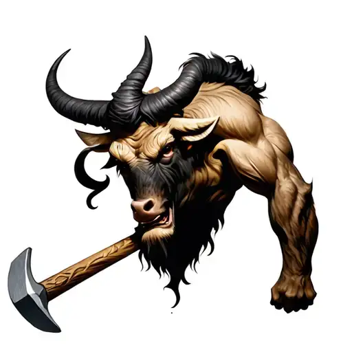 minotaur with hammer tattoo design idea