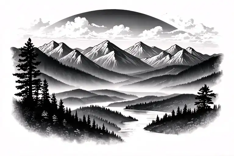 blue ridge mountains skyline tattoo design idea