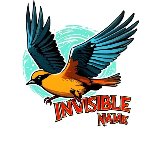 "Invisible name harsh" bird flying tattoo design idea