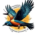 "Invisible name harsh" bird flying tattoo design idea