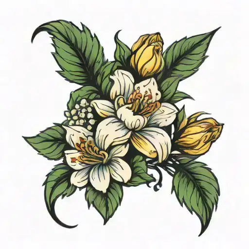 march birth flower, April birthday flower bouquet tattoo design idea