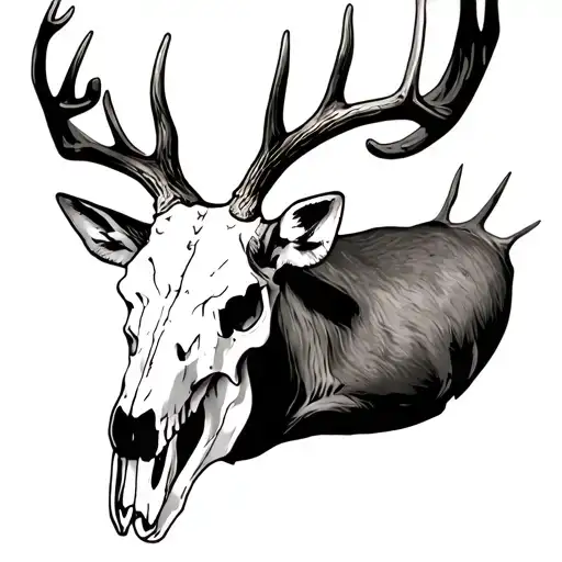 mule deer skull with fethern tattoo design idea